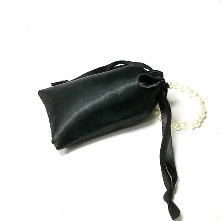 High-quality Black Satin Hair Bag Drawstring Pouch with Logo