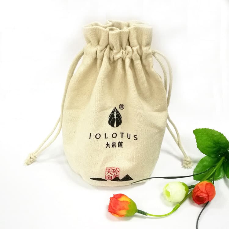 Round Bottom Cylinder Cotton Drawstring Pouch Bag