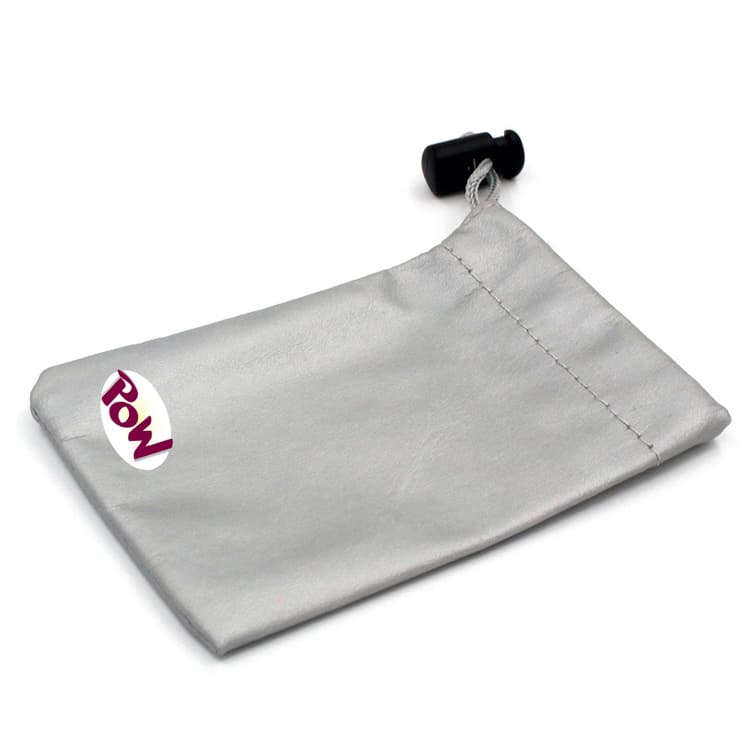 Silver PU Leather Drawstring Pouch with Snap Hook