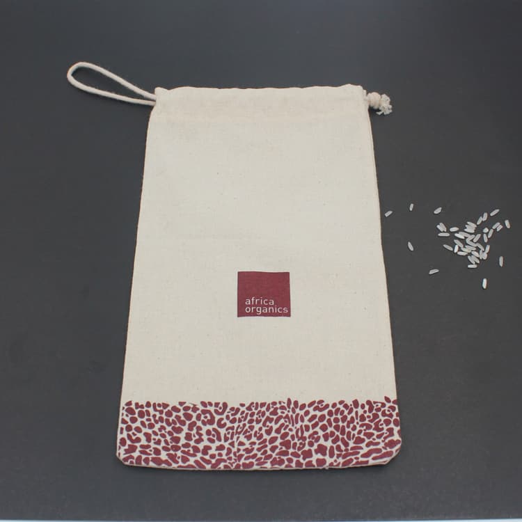 Natural Cotton Drawstring Rice Bag With OEM Logo