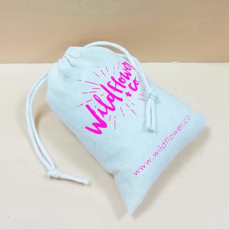 Slik Printing Logo Natural Cotton Drawstring Bag