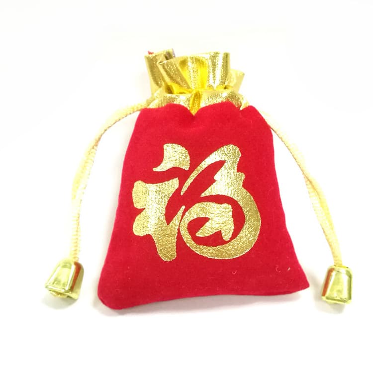 Chinese Red FU Bag Velvet Drawstring Pouch Bag