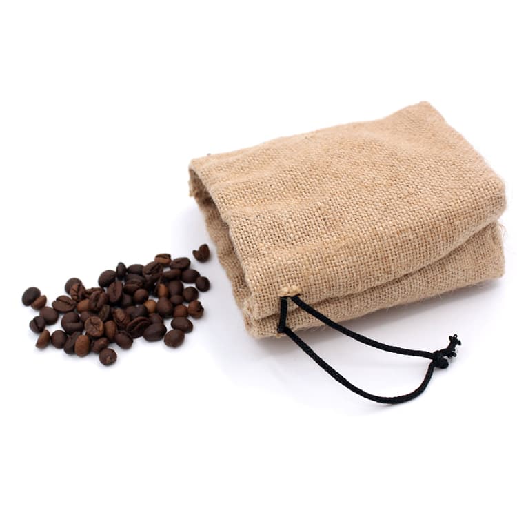 Square Bottom Natural Burlap Coffee Drawstring Bag 