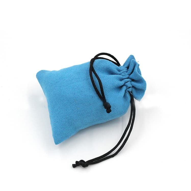 Blue Small Suede Gift Pouch Bag With Logo