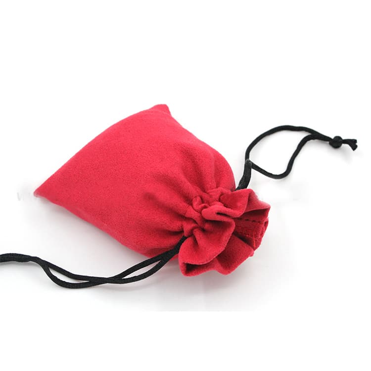 Red Suede Drawstring Gift Pouch Bag With Logo