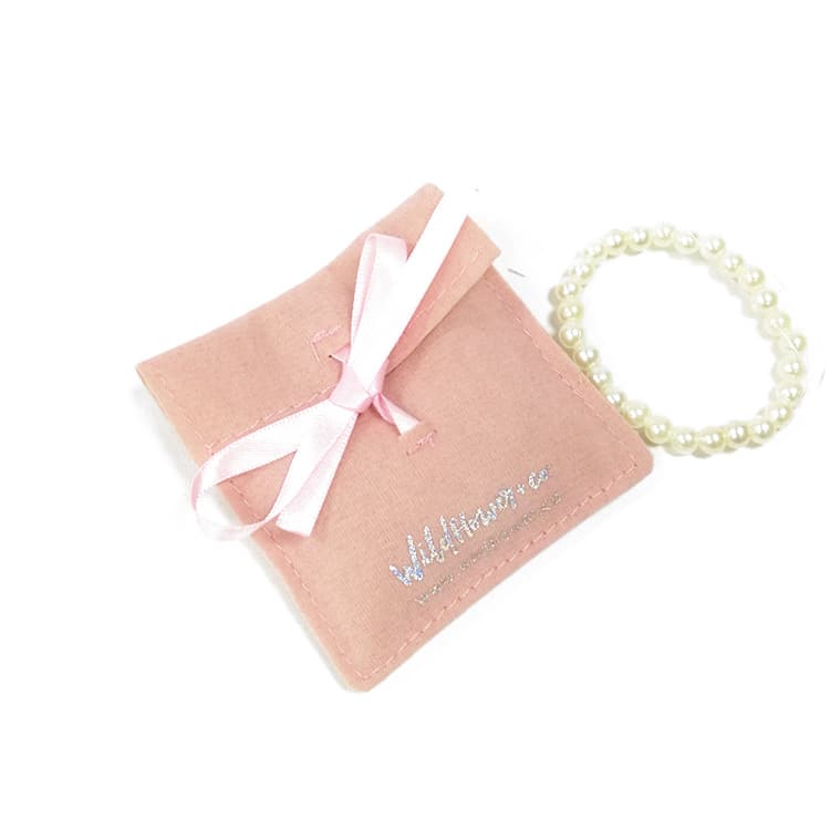 Peach Pink Bow knot Suede Jewelry Pouch Bag