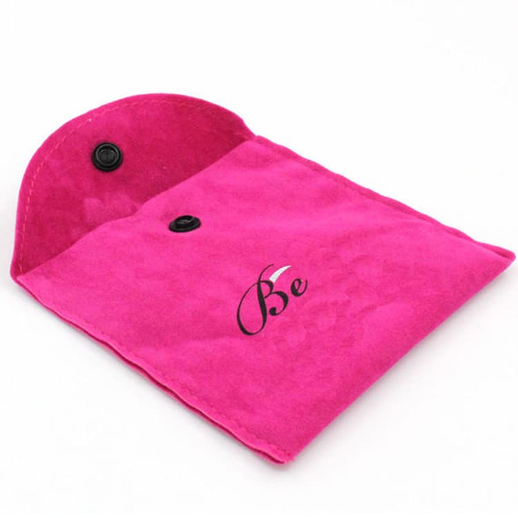 Rose Red Envelope Suede Pouch With Logo Print